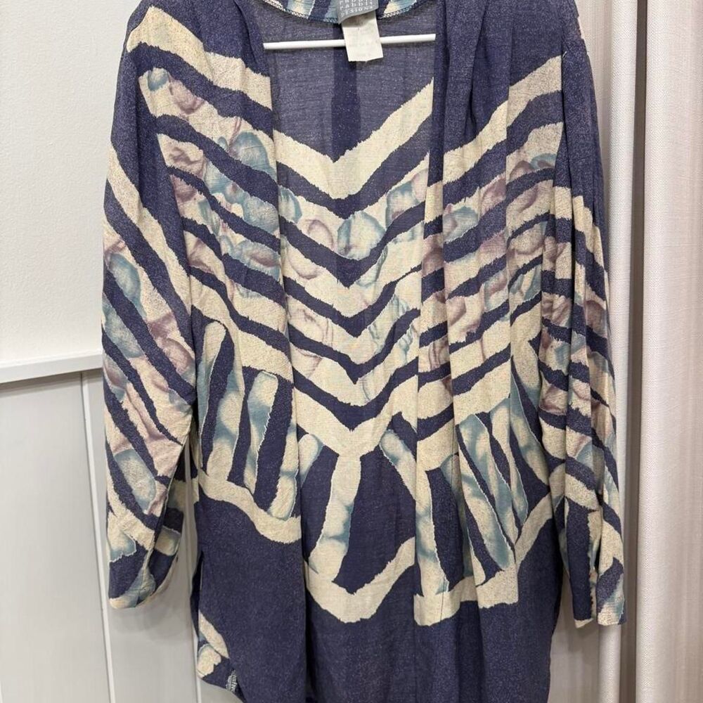 Vintage Chevron Floral Open Front Cardigan Made in USA